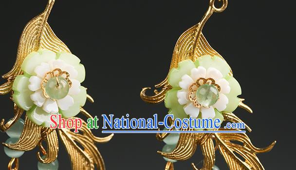 Handmade Chinese Green Flower Ear Accessories Classical Eardrop Ancient Women Hanfu Long Tassel Earrings