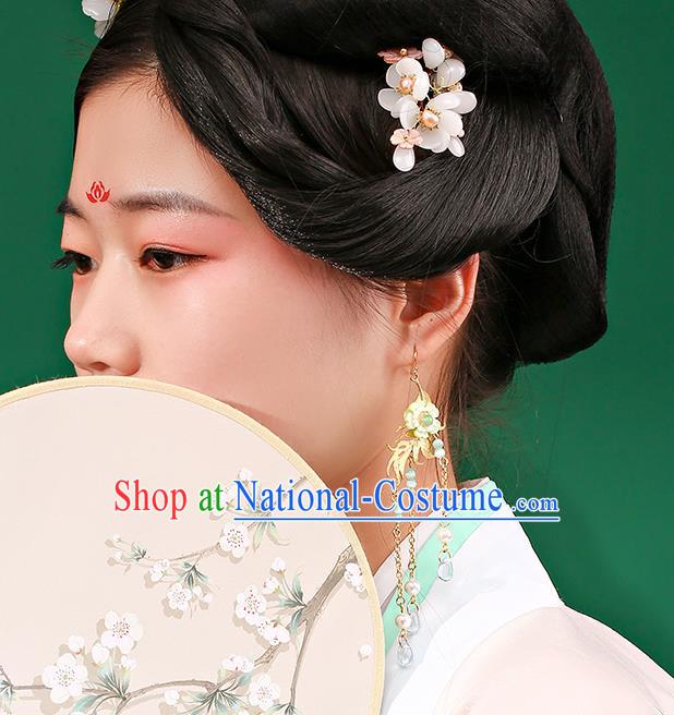 Handmade Chinese Green Flower Ear Accessories Classical Eardrop Ancient Women Hanfu Long Tassel Earrings