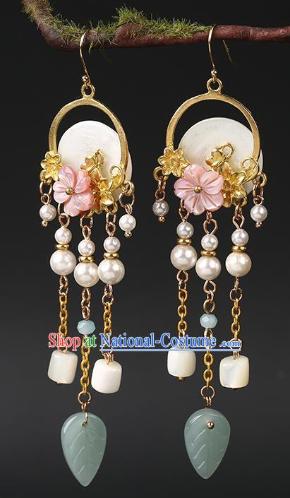 Handmade Chinese Aventurine Ear Accessories Classical Eardrop Ancient Women Hanfu Beads Tassel Earrings