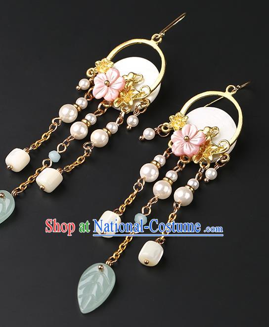 Handmade Chinese Aventurine Ear Accessories Classical Eardrop Ancient Women Hanfu Beads Tassel Earrings