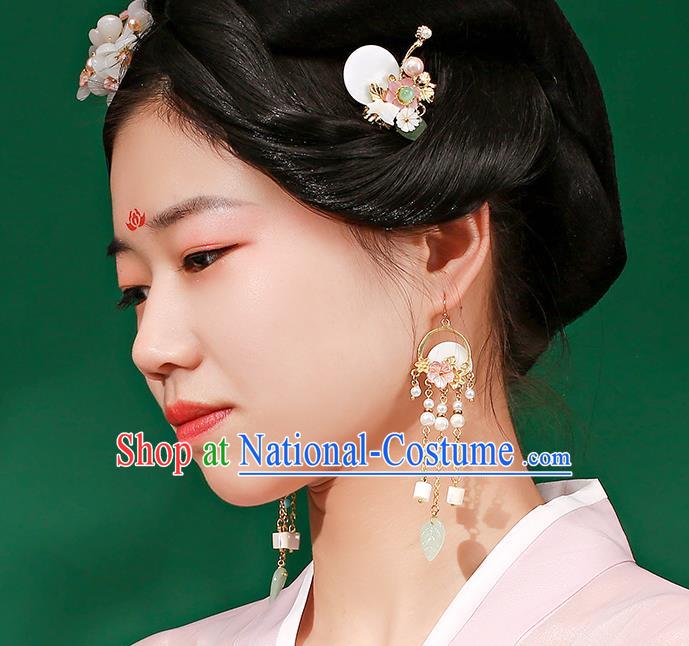 Handmade Chinese Aventurine Ear Accessories Classical Eardrop Ancient Women Hanfu Beads Tassel Earrings