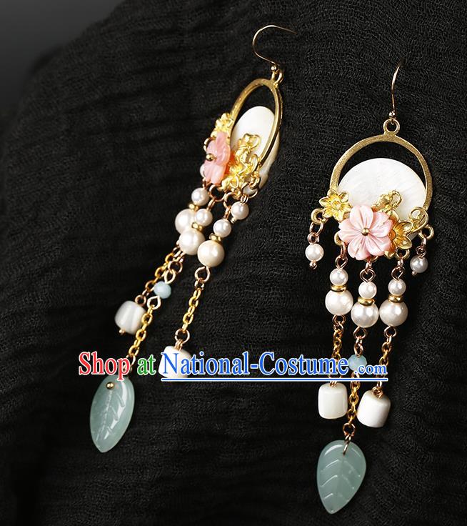 Handmade Chinese Aventurine Ear Accessories Classical Eardrop Ancient Women Hanfu Beads Tassel Earrings