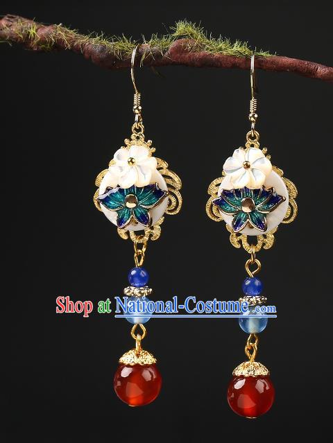 Handmade Chinese Cloisonne Ear Accessories Classical Eardrop Ancient Women Hanfu Red Beads Tassel Earrings