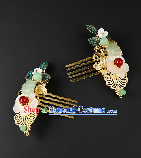 Chinese Classical Shell Hair Combs Hanfu Hair Accessories Handmade Ancient Princess Jade Hairpins for Women