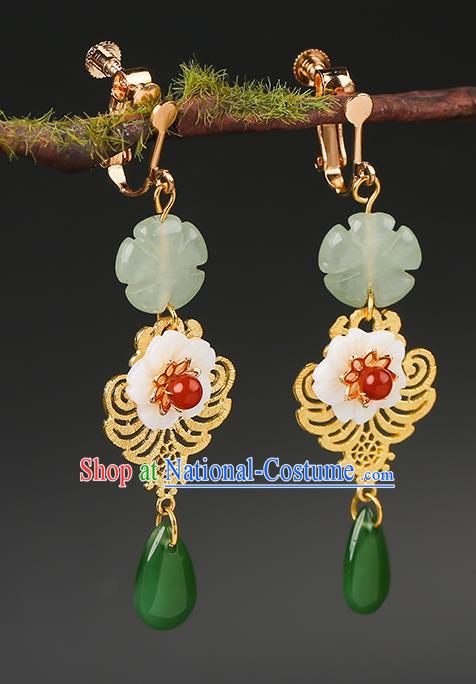 Handmade Chinese Jade Ear Accessories Classical Eardrop Ancient Women Hanfu Golden Earrings