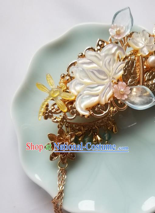 Chinese Classical Shell Lotus Hair Claw Hanfu Hair Accessories Handmade Ancient Princess Dragonfly Hairpins for Women