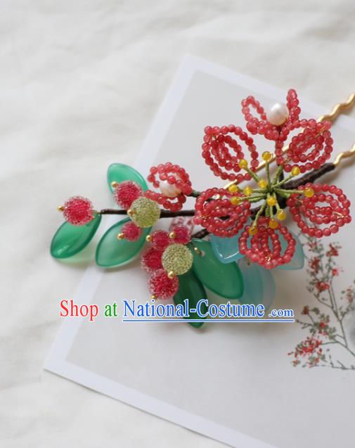 Chinese Classical Beads Flower Hair Clip Hanfu Hair Accessories Handmade Ancient Princess Waxberry Hairpins for Women