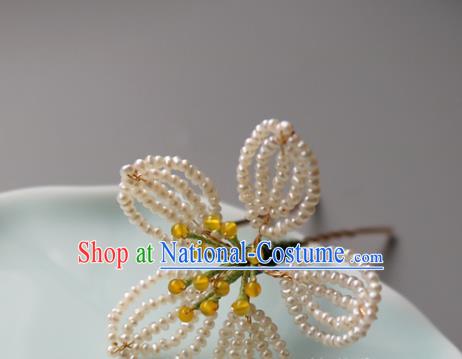 Chinese Classical Pearls Flower Hair Clip Hanfu Hair Accessories Handmade Ancient Princess Hairpins for Women