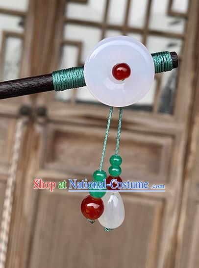 Chinese Classical Cheongsam Jade Ring Hair Clip Hanfu Hair Accessories Handmade Ancient Wood Hairpin for Women