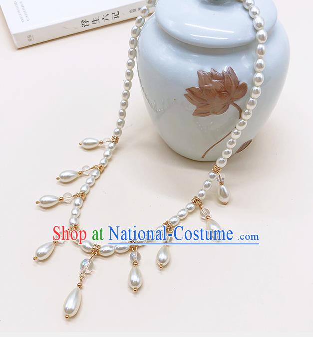 Chinese Classical White Pearls Hair Clasp Women Hanfu Hair Accessories Handmade Ancient Princess Eyebrows Pendant