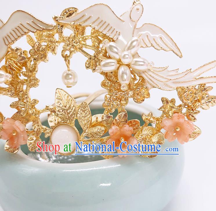 Chinese Classical Birds Hair Crown Women Hanfu Hair Accessories Handmade Ancient Princess Golden Hairpins