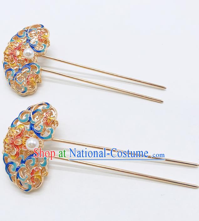 Chinese Classical Blueing Hair Clip Women Hanfu Hair Accessories Handmade Ancient Qing Dynasty Imperial Concubine Hairpins