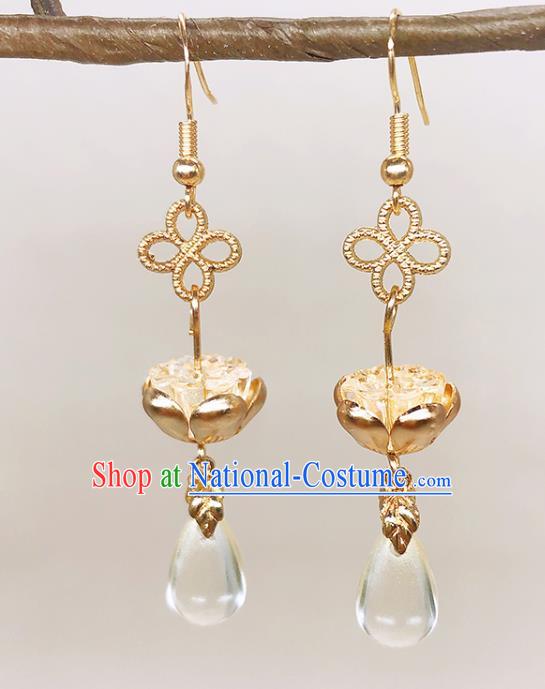 Handmade Chinese Ming Dynasty Golden Lotus Seedpod Ear Accessories Classical Eardrop Ancient Court Women Hanfu Earrings