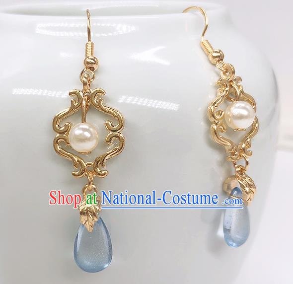 Handmade Chinese Ming Dynasty Golden Ear Accessories Classical Eardrop Ancient Court Women Hanfu Earrings