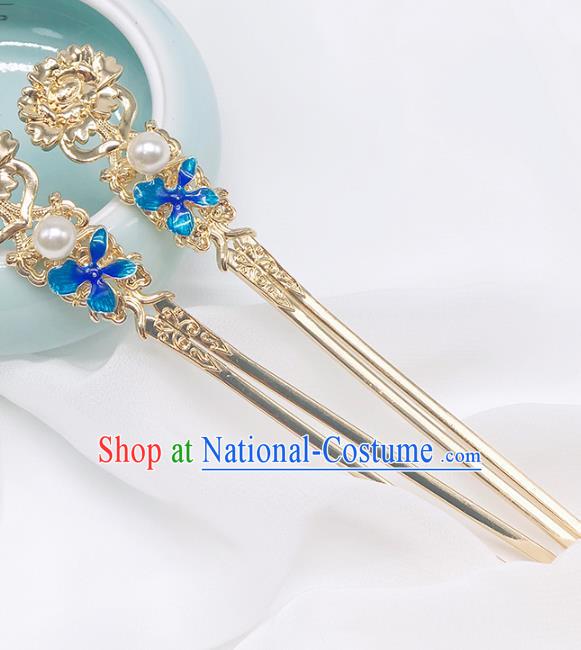 Chinese Classical Cloisonne Hair Clip Women Hanfu Hair Accessories Handmade Ancient Ming Dynasty Imperial Concubine Golden Hairpins