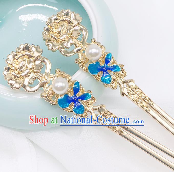 Chinese Classical Cloisonne Hair Clip Women Hanfu Hair Accessories Handmade Ancient Ming Dynasty Imperial Concubine Golden Hairpins