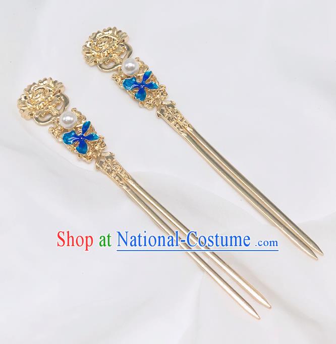 Chinese Classical Cloisonne Hair Clip Women Hanfu Hair Accessories Handmade Ancient Ming Dynasty Imperial Concubine Golden Hairpins