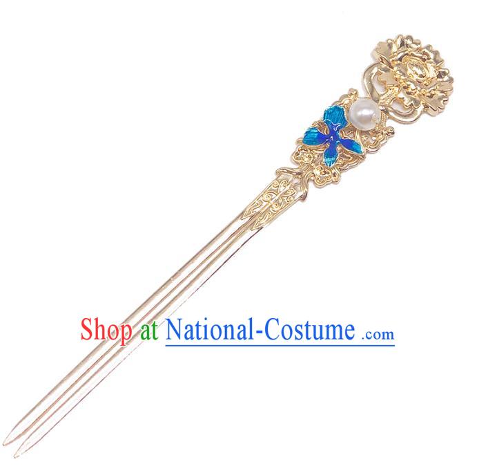 Chinese Classical Cloisonne Hair Clip Women Hanfu Hair Accessories Handmade Ancient Ming Dynasty Imperial Concubine Golden Hairpins