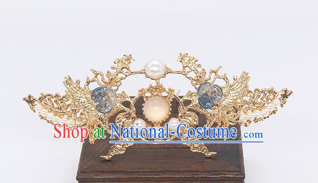 Chinese Classical Hair Crown Women Hanfu Hair Accessories Handmade Ancient Ming Dynasty Princess Golden Hairpins