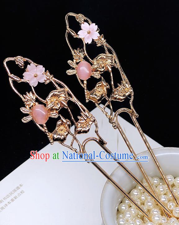 Chinese Classical Dragonfly Hair Clip Women Hanfu Hair Accessories Handmade Ancient Ming Dynasty Princess Golden Lotus Hairpins