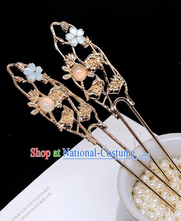 Chinese Classical Dragonfly Hair Clip Women Hanfu Hair Accessories Handmade Ancient Ming Dynasty Princess Blue Sakura Hairpins