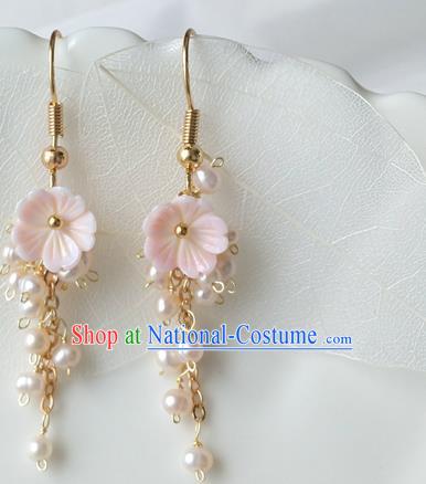 Handmade Chinese Pink Sakura Ear Accessories Classical Eardrop Ancient Women Hanfu Earrings