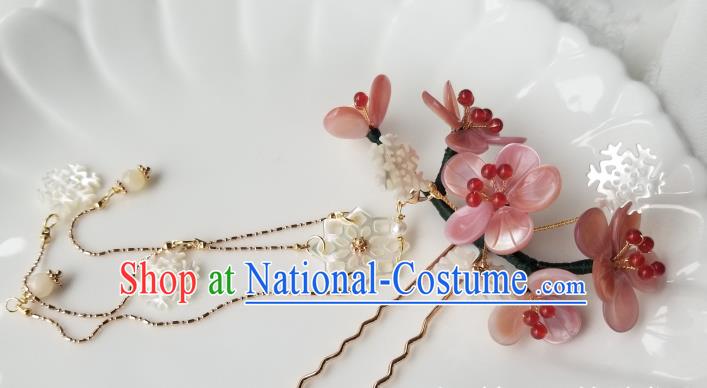 Chinese Classical Plum Blossom Hair Clip Hanfu Hair Accessories Handmade Ancient Song Dynasty Pink Shell Hairpins for Women