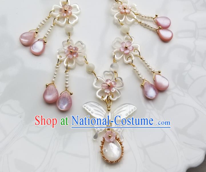 Chinese Handmade Shell Butterfly Necklet Classical Jewelry Accessories Ancient Hanfu Sakura Necklace for Women