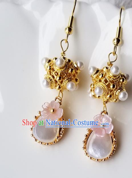 Handmade Chinese Court Ear Accessories Classical Eardrop Ancient Women Hanfu Pink Shell Earrings