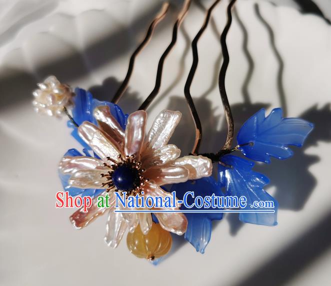 Chinese Classical Epiphyllum Hair Comb Hanfu Hair Accessories Handmade Ancient Song Dynasty Queen Shell Flower Hairpins for Women