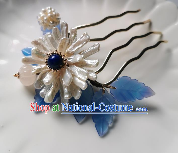 Chinese Classical Shell Chrysanthemum Hair Comb Hanfu Hair Accessories Handmade Ancient Song Dynasty Empress Hairpins for Women