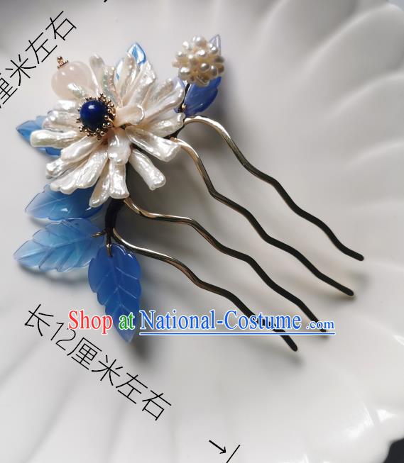 Chinese Classical Shell Chrysanthemum Hair Comb Hanfu Hair Accessories Handmade Ancient Song Dynasty Empress Hairpins for Women