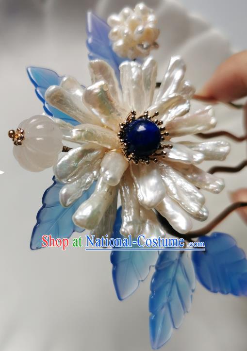 Chinese Classical Shell Chrysanthemum Hair Comb Hanfu Hair Accessories Handmade Ancient Song Dynasty Empress Hairpins for Women