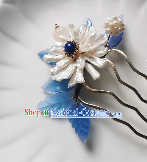 Chinese Classical Shell Chrysanthemum Hair Comb Hanfu Hair Accessories Handmade Ancient Song Dynasty Empress Hairpins for Women