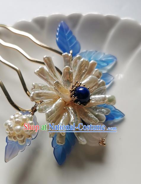 Chinese Classical Shell Chrysanthemum Hair Comb Hanfu Hair Accessories Handmade Ancient Song Dynasty Empress Hairpins for Women