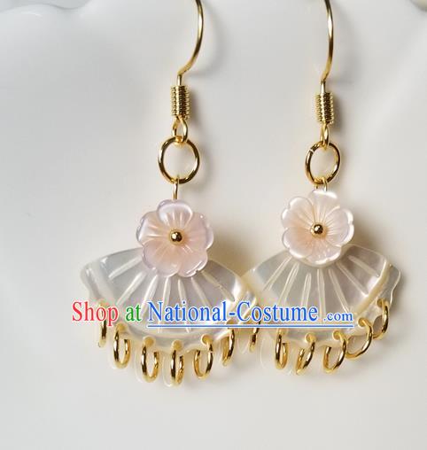 Handmade Chinese Court Ear Accessories Classical Eardrop Ancient Women Hanfu Shell Fan Earrings