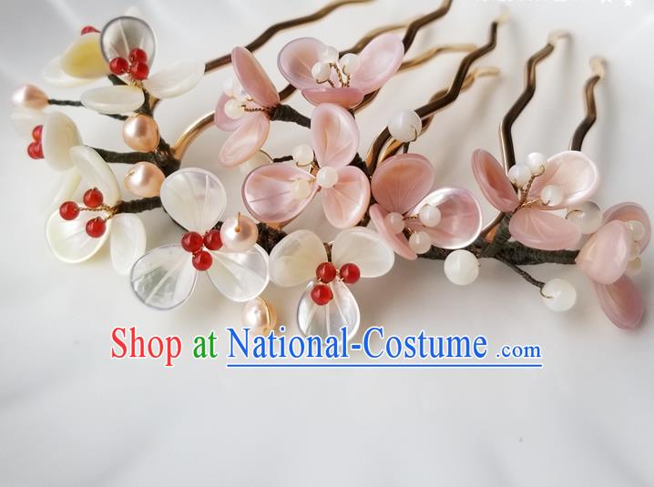 Chinese Classical Pearls Hair Comb Hanfu Hair Accessories Handmade Ancient Queen Shell Flowers Hairpins for Women