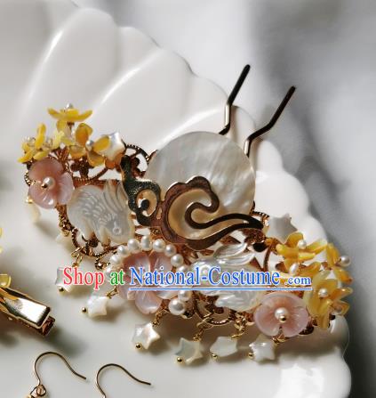 Chinese Classical Shell Rabbit Hair Claw Hanfu Hair Accessories Handmade Ancient Queen Pearls Hairpins for Women