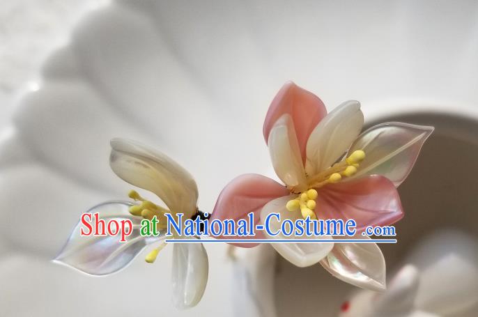 Chinese Classical Pink Magnolia Hair Clip Hanfu Hair Accessories Handmade Ancient Song Dynasty Empress Shell Hairpins for Women