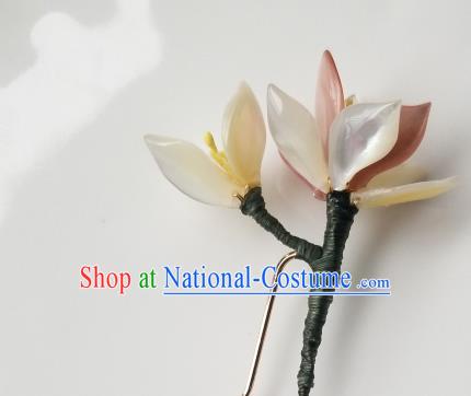 Chinese Classical Pink Magnolia Hair Clip Hanfu Hair Accessories Handmade Ancient Song Dynasty Empress Shell Hairpins for Women