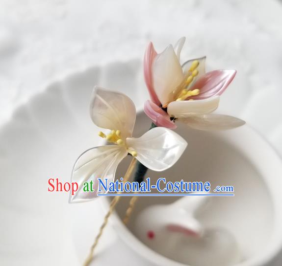 Chinese Classical Pink Magnolia Hair Clip Hanfu Hair Accessories Handmade Ancient Song Dynasty Empress Shell Hairpins for Women