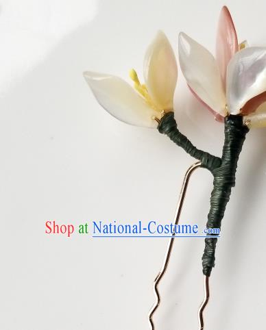 Chinese Classical Pink Magnolia Hair Clip Hanfu Hair Accessories Handmade Ancient Song Dynasty Empress Shell Hairpins for Women