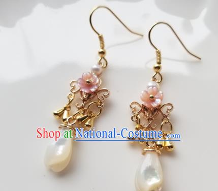 Handmade Chinese Golden Ear Accessories Classical Eardrop Ancient Women Hanfu Shell Earrings