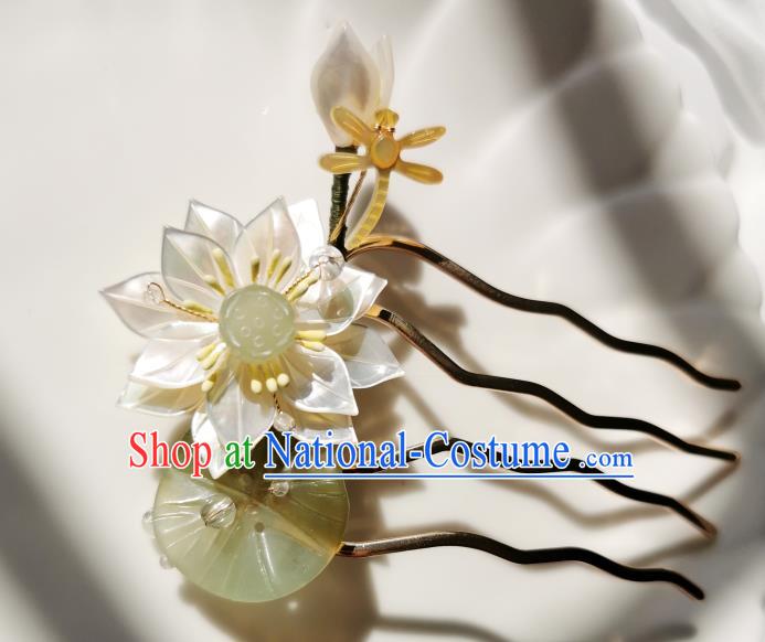 Chinese Classical White Shell Lotus Dragonfly Hair Comb Hanfu Hair Accessories Handmade Ancient Song Dynasty Empress Hairpins for Women