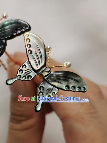 Chinese Classical Black Shell Butterfly Hair Stick Hanfu Hair Accessories Handmade Ancient Song Dynasty Princess Hairpins for Women