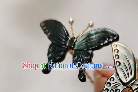 Chinese Classical Black Shell Butterfly Hair Stick Hanfu Hair Accessories Handmade Ancient Song Dynasty Princess Hairpins for Women