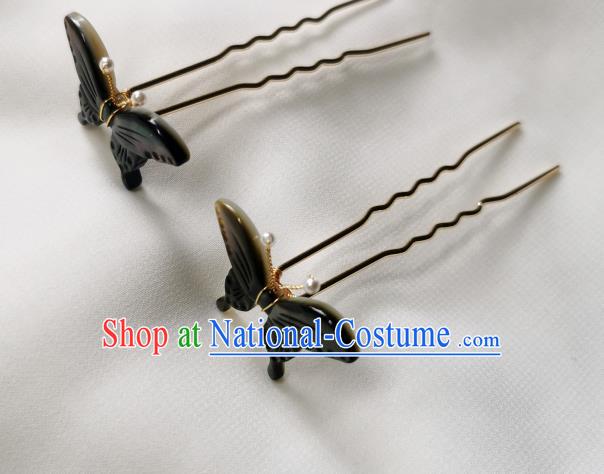 Chinese Classical Black Shell Butterfly Hair Stick Hanfu Hair Accessories Handmade Ancient Song Dynasty Princess Hairpins for Women