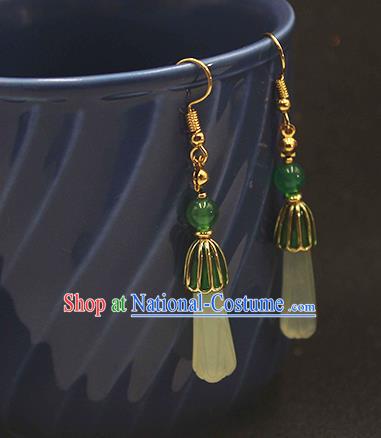 Handmade Chinese Jade Ear Accessories Classical Eardrop Ancient Women Hanfu Court Earrings