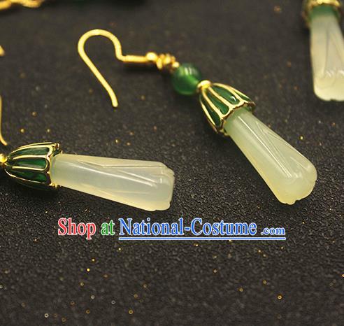 Handmade Chinese Jade Ear Accessories Classical Eardrop Ancient Women Hanfu Court Earrings