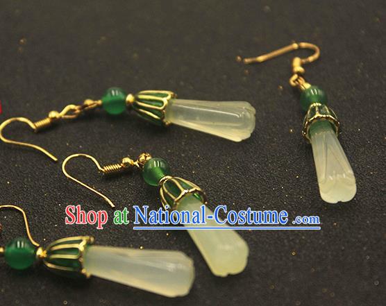 Handmade Chinese Jade Ear Accessories Classical Eardrop Ancient Women Hanfu Court Earrings